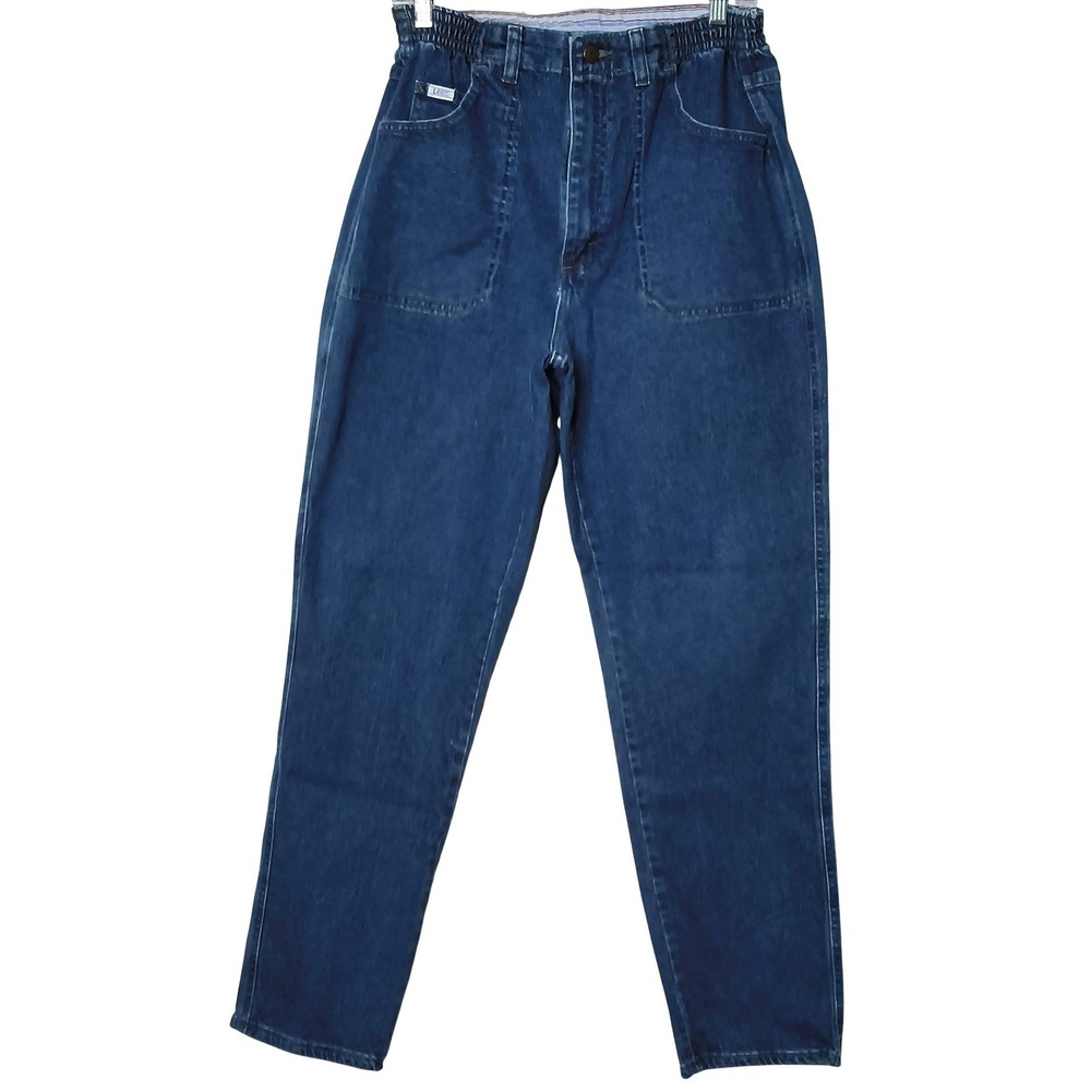 Vintage Lee Original Jeans Women Size 14 Medium Wash Elastic Waist Tapered Leg